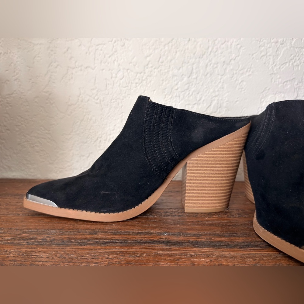 SUN + STONE Deyzaa Mule Pumps Ponted Toe Block Heel Black 11M - Picture 6 of 15